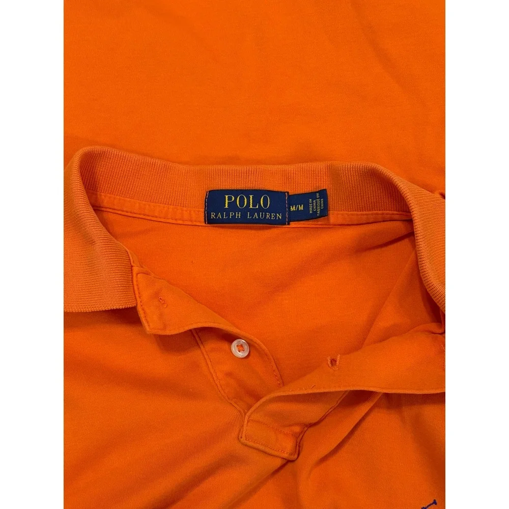 Polo Ralph Lauren Mens Orange Cotton Mesh Short Sleeve Polo Shirt Medium‎ M
